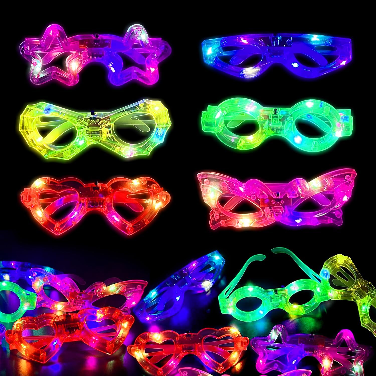 12 buah Kacamata LED yang Meny - Glow In The Dark Party Glasses ulasan dan harga